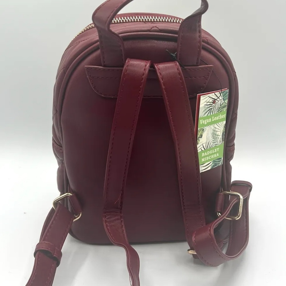 Badgley Mischka- Small Diamond Quilted Backpack - Burgundy - Picture 2 of 2